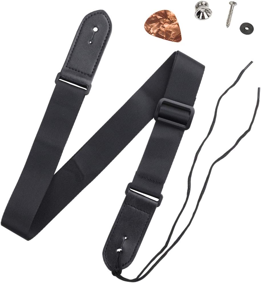 HOT SEAL Simple Black Adjustable Genuine Leather Metal Hook Ukulele Strap Strong Back Straps (Black)