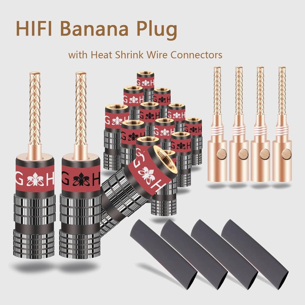 HOZIBING Banana Plugs with Heat Shrink Wire Connectors,Right Angle Banana Plugs for Speaker Wire,Free Welding Speaker Wire Connector(8 PCS)(Straight Type(L1007))