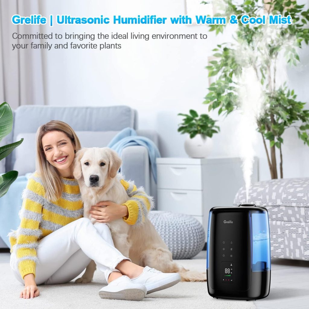 Humidifiers for Bedroom,Grelife 5L Ultrasonic Warm and Cool Mist Top Fill Air Vaporizer,Auto Shut-Off,Easy to CleanQuiet Sleep Mode,Automatic Smart Diffuser for Large Room,Baby Nursery,Plant