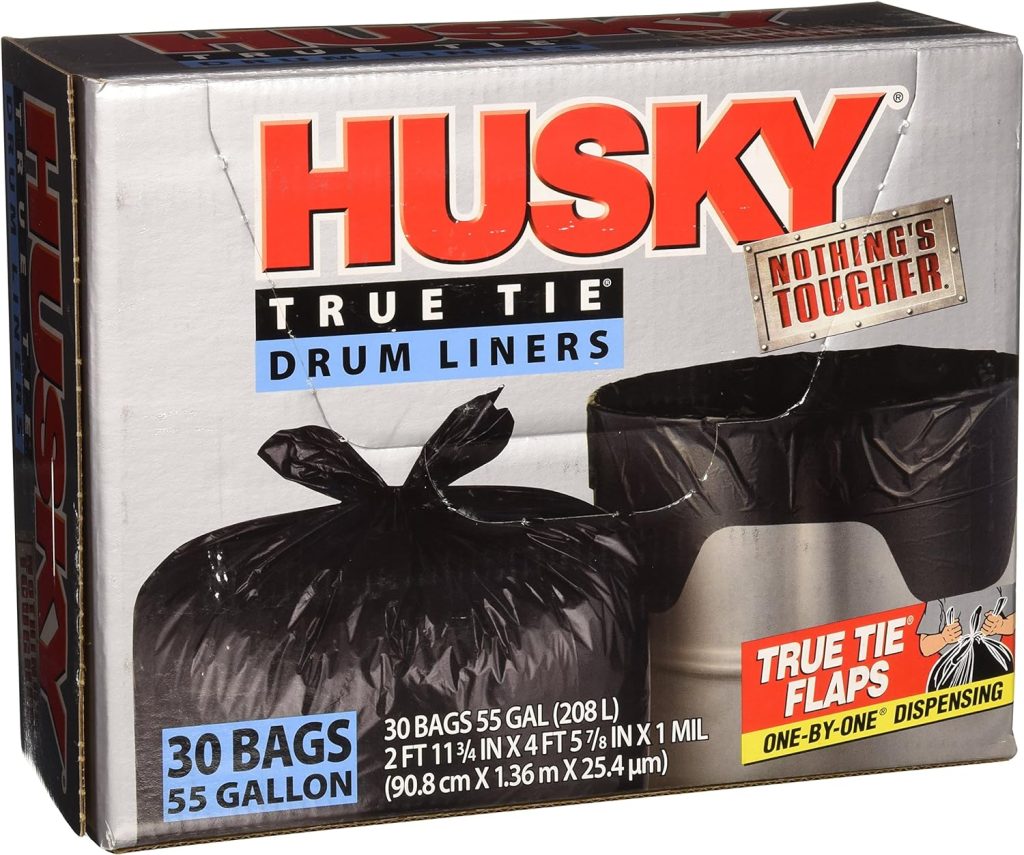 Husky HKK55030B True Tie 55-Gallon Drum Liners, 30-Count