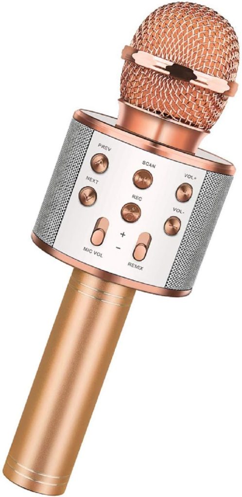 huxspoo Wireless Bluetooth Karaoke Microphone,Rechargeable Kids Microphone Karaoke Machine - Best Gifts for Kids Adults (Silver) (Rose Gold)