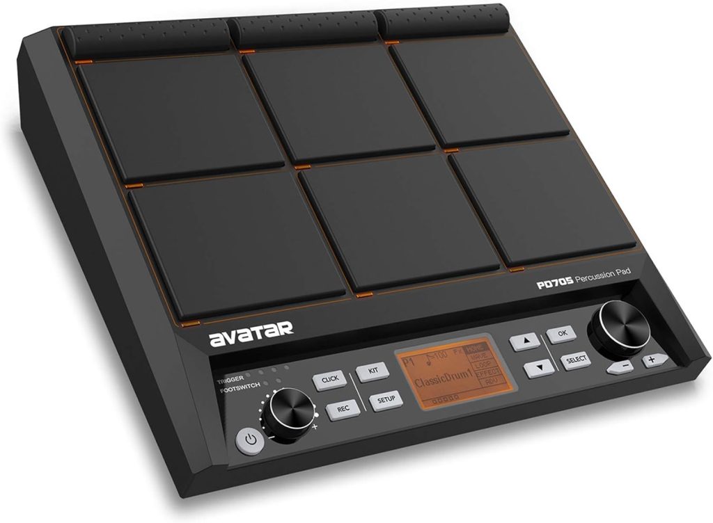 HXW PD705 9-Trigger Multipad Percussion Sampling Pad Portable Electric Drum Set Desktop Electronic Drum Kit With Built-in Metronome, Effecter, Looper, 600+ Sounds, Supporting USB/MIDI/AUX Connectivity