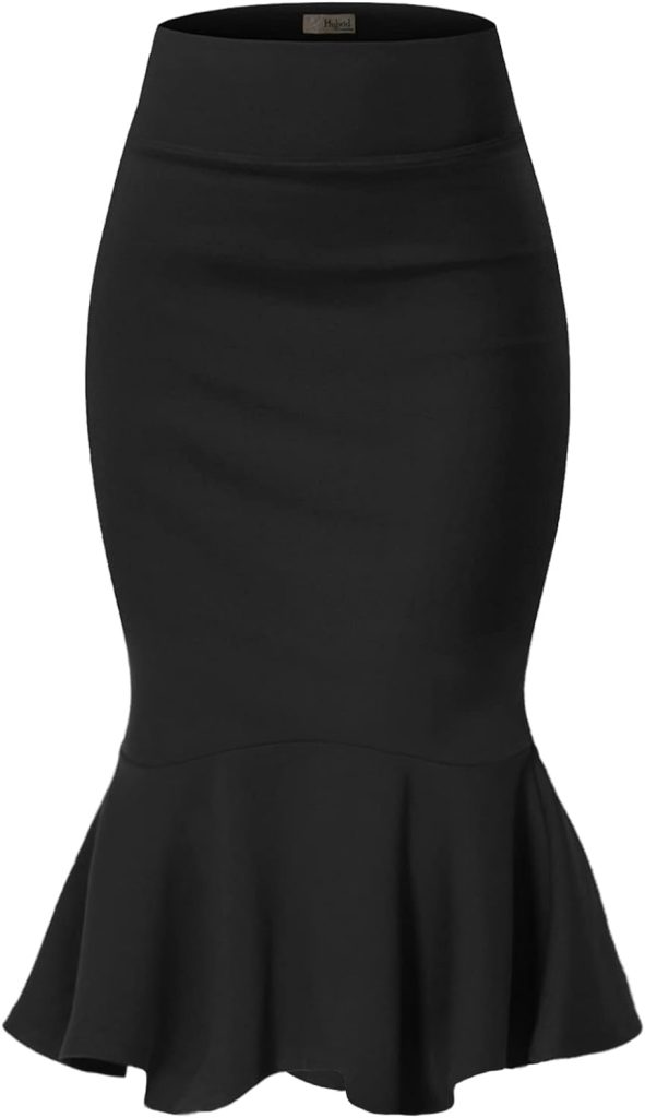 Hybrid  Company Womens Premium Nylon Ponte Stretch Office Fishtail Pencil Skirt High Waist Made in The USA Below Knee