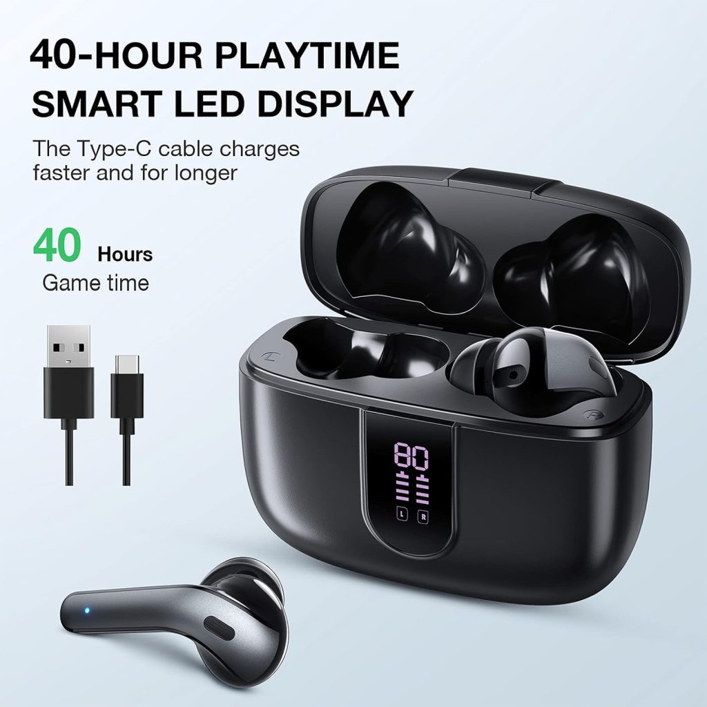 HYIEAR Wireless Earbuds, Bluetooth Earbuds V5.3, Touch Control, 40H Playtime, LED Display, Built-in Mic, IPX5 Waterproof Bluetooth Headphones