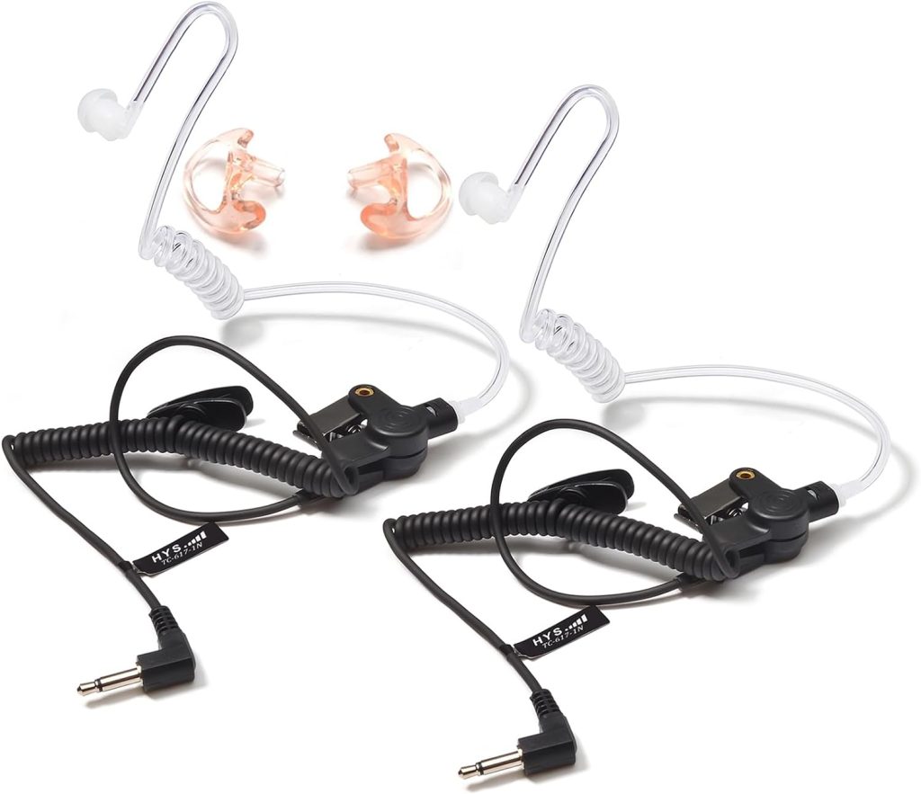 HYS 3.5mm Police Listen Only Acoustic Tube Earpiece with One Pair Medium Earmolds for Speaker Mics