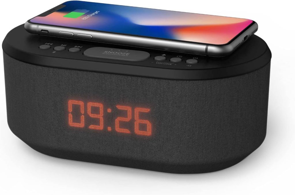 i box Dawn FM Radio, Bluetooth Wireless Speaker, Fast Charging, Clock Radio, LED Display, USB Charger, Dimmable Night Light, Alarm Clock Feature, Wireless Charger, Digital Clock, Dual Alarm (Black)