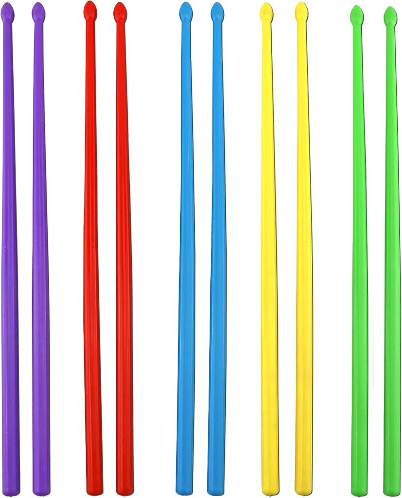 Iconikal Nylon Exercise Drum Sticks, Blue, Green, Purple, Red, Yellow, 5-Pairs