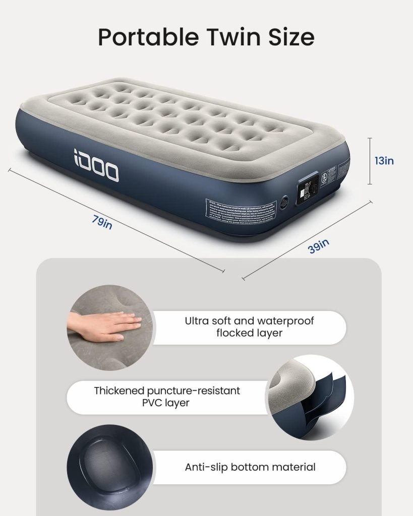 iDOO Luxury Air Mattress with Built in Pump, Queen Size Inflatable Mattress for Camping, Guests, 18 Raised Comfort Blow up Mattress, Durable, Portable  Waterproof Air Bed, Colchon Inflable