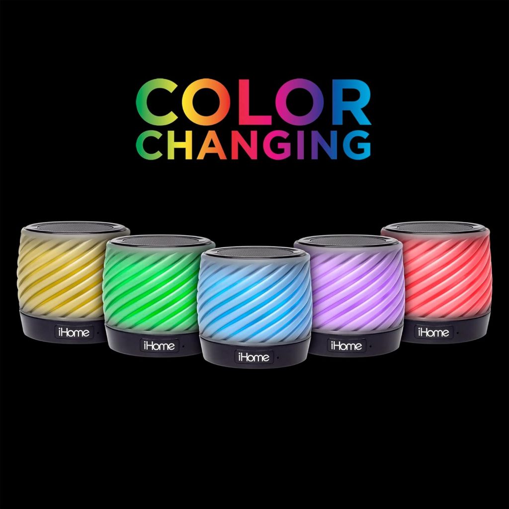 iHome Color Changing Bluetooth Portable Speaker, Speakerphone, Crystal Clear Stereo Sound, Soft Silicone Rotocast Cabinet, Long Extended Rechargeable Battery Life, LED Indicator