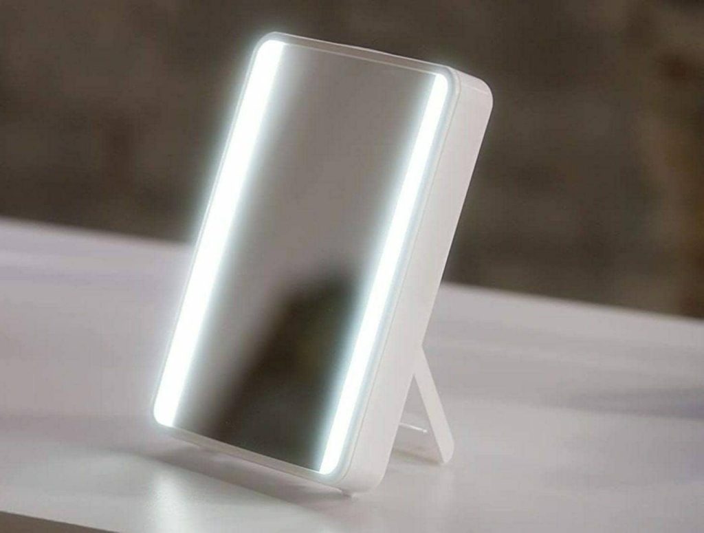 iHome Portable Vanity Mirror with Bluetooth Audio, LED Lighting, and Includes a Micro Fiber Cleaning Cloth