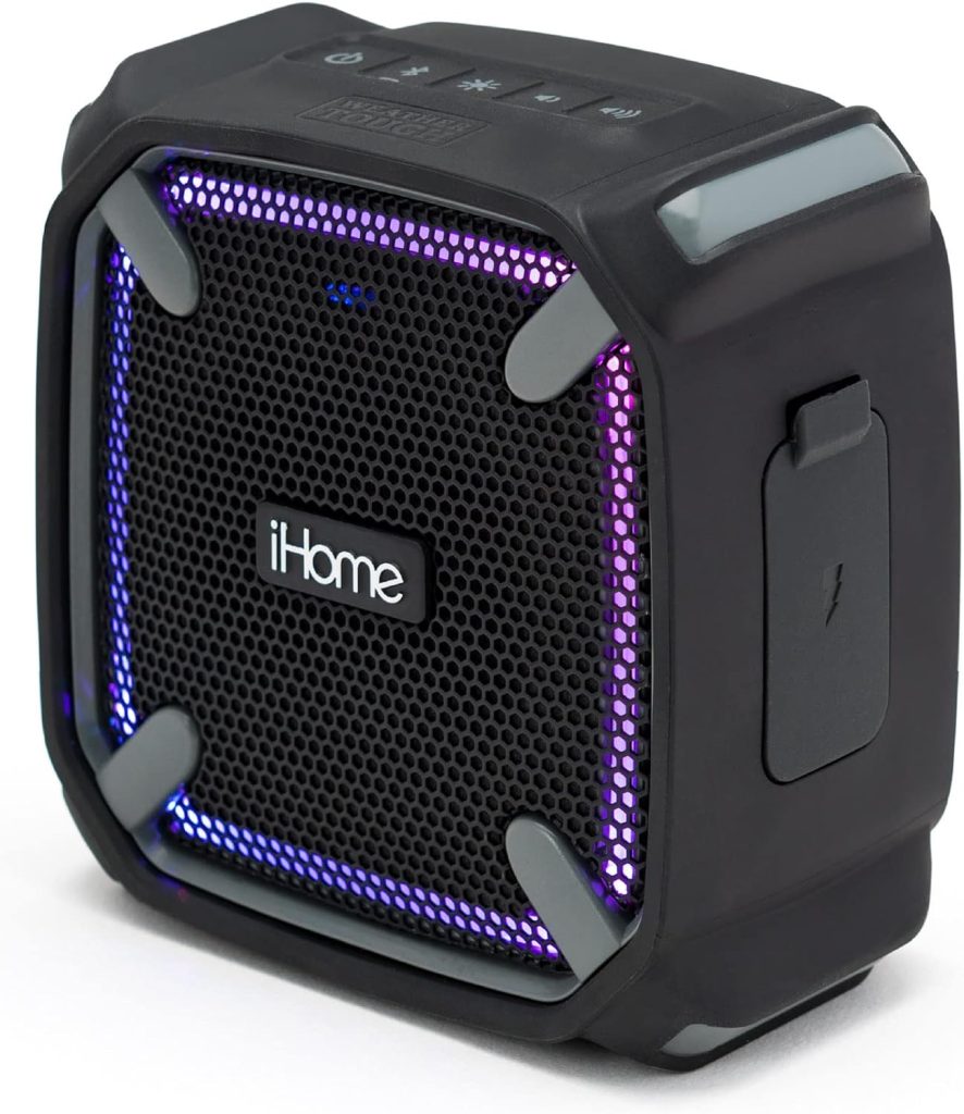 iHome Waterproof Bluetooth Speaker with Color Changing Lights, iP67 Certified Portable Speaker Ideal for The Pool, Beach, Hiking, Kayaking (IBT371BGC)