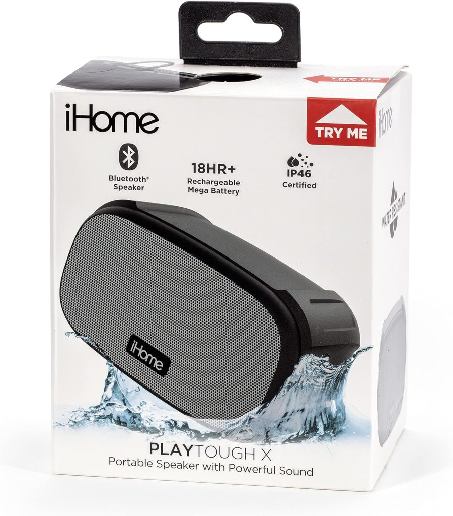 iHome Weather Tough Water  Shock Resistant Bluetooth Portable Speaker with Long Life 18 Hour Mega Battery, Portable, Loud Volume with Carry Loop, iP46 Rated