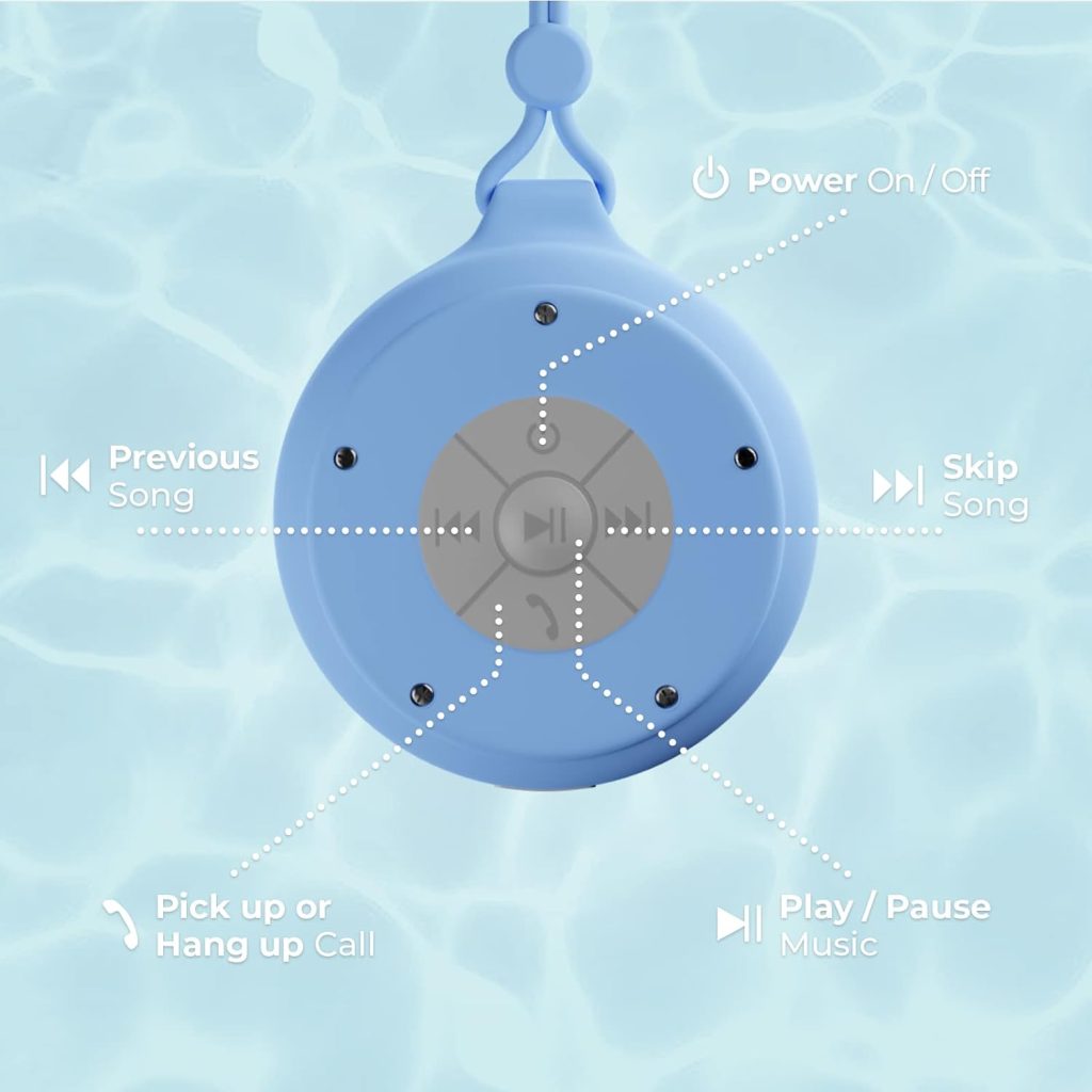 iJoy Mist Bluetooth Shower Speaker - IPX4 Splash Proof Wireless Speaker with Suction Grip for Hanging - Shower Speaker with Built in Mic and Touch Controls (Light Blue)