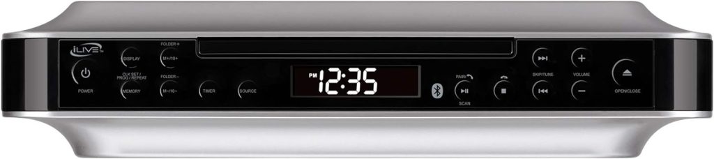 iLive Bluetooth Under Cabinet Radio (FM) CD and MP3 player, USB, AUX in, Wireless Music System with Kitchen Timer, Digital Clock, with Remote Control IKBC384SMP3U