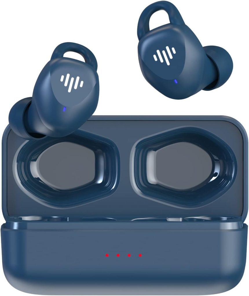 iLuv myBuds Fit Sports Wireless Earbuds, Secure Earhooks, Bluetooth, Microphone, IPX7 Waterproof Protection, Compatible with Apple  Android, Includes Charging Case and 4 Ear Tips, TS100 Navy Blue
