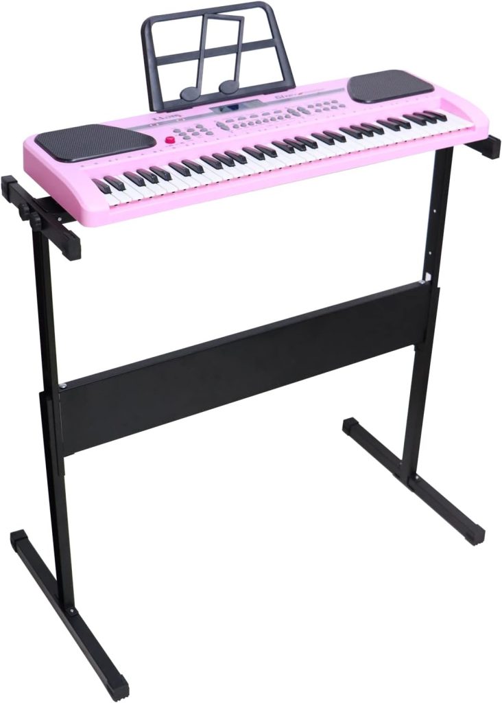 iMeshbean 61 Key Music Electronic Keyboard Electric Digital Piano Organ w/Stand Optional (Pink keyboard with stand)