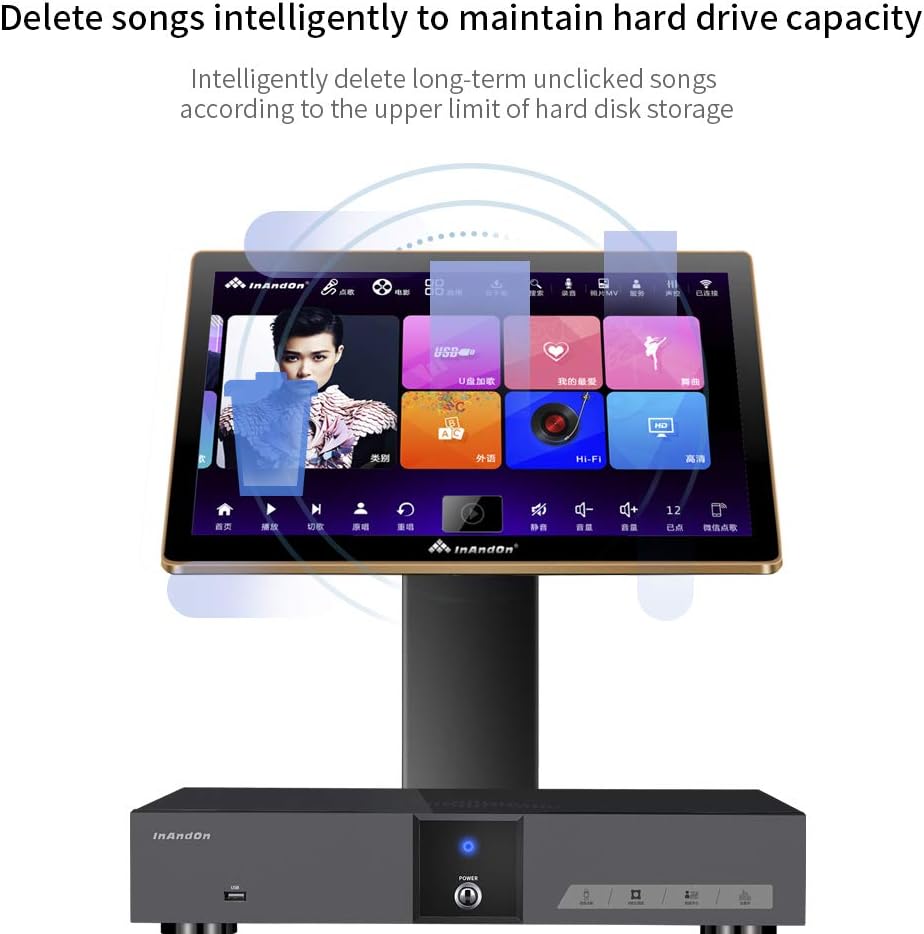 音王 inandon-KV-V5 Plus Karaoke Player, with Wireless Mic, 21.5 inch Touch Screen 8TB HDD, Home Entertainment Online Movie Intelligent Song-selection Free Cloud Download, KV-V5 Pro KTV Machine