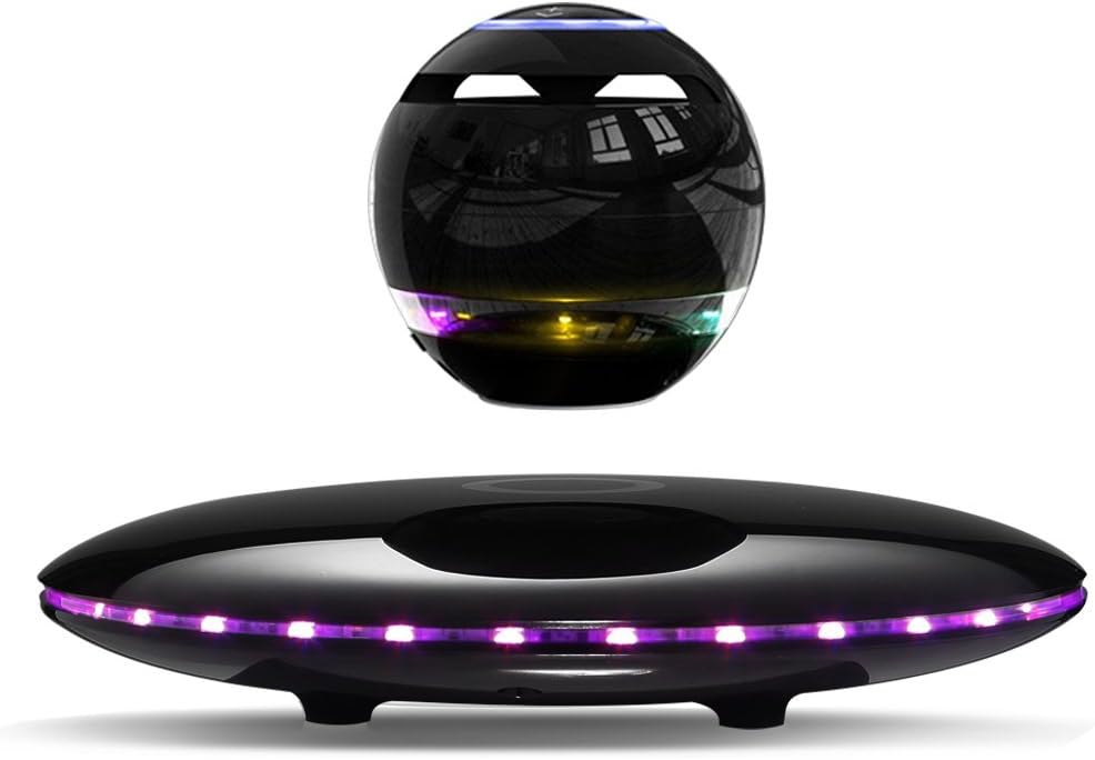 Infinity Orb Magnetic Levitating Speaker Bluetooth 4.0 LED Flash Wireless Floating Speakers with Microphone and Touch Buttons (Black)