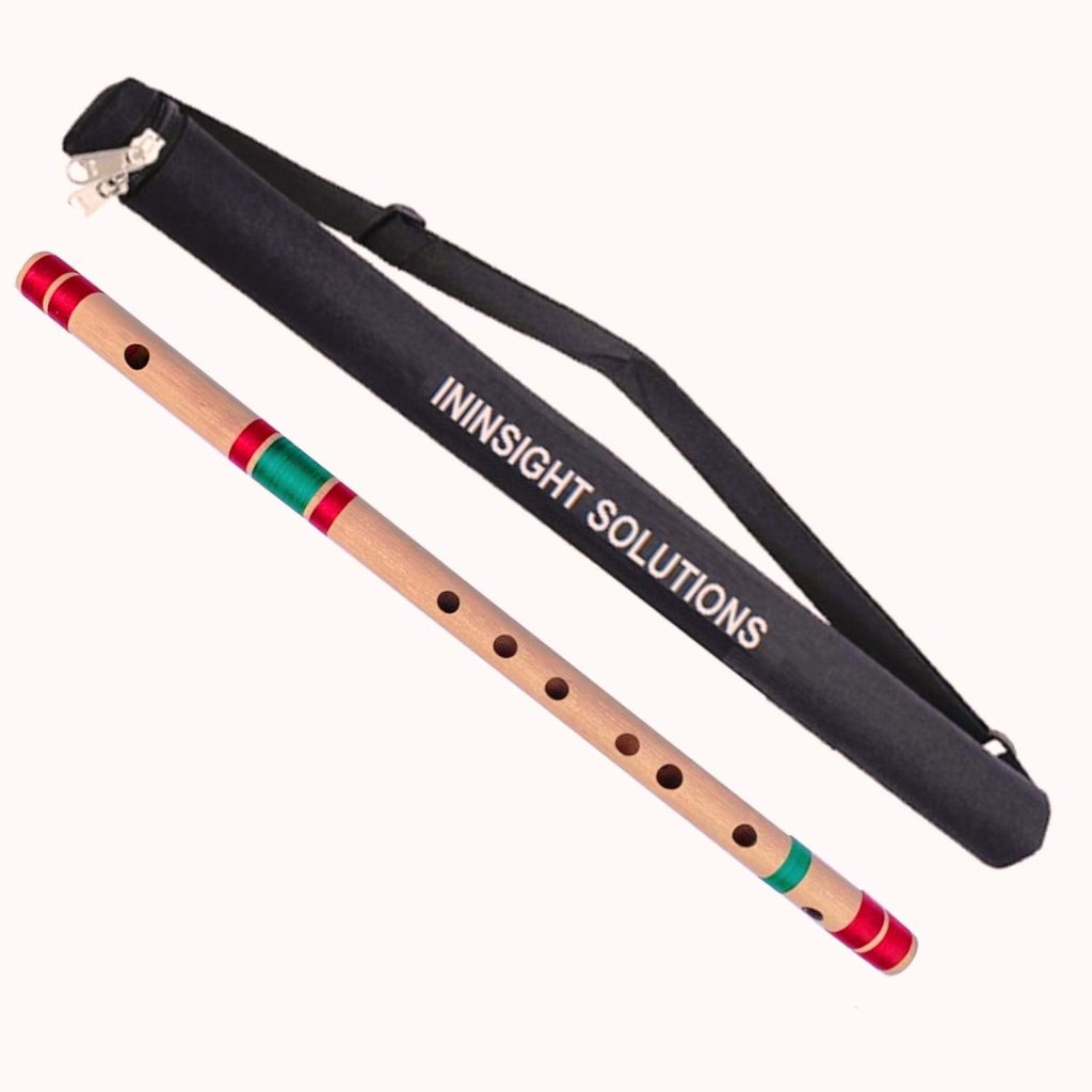 Ininsight solutions Flutes C Scale Natural Medium 19 Inches Bamboo Flute Bansuri 7 hole With Carry Bag- redgreen thread