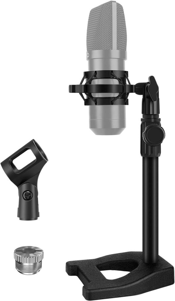 InnoGear Desktop Microphone Stand, Mic Stand Desk Table with Weighted Base Shock Mount Mic Clip 3/8 to 5/8 Adapter Adjustable Height for Hyper X QuadCast Fifine K669B AT2020 Shure SM58 PGA48