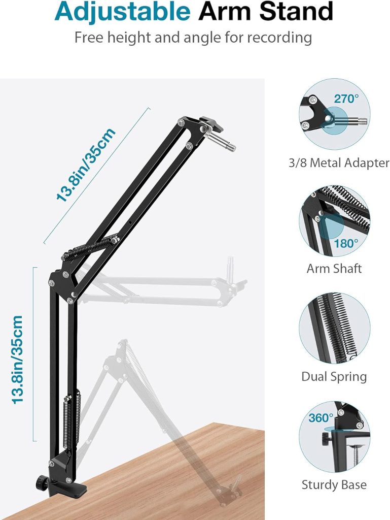 InnoGear Microphone Arm, Upgraded Mic Arm Microphone Stand Boom Suspension Stand with 3/8 to 5/8 Screw Adapter Clip for Black Yeti Snowball, Yeti Nano, Yeti x and other Mic