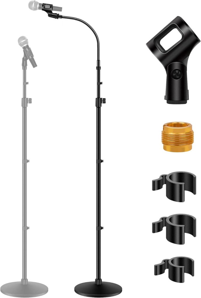 InnoGear Microphone Stand, Mic Stand Detachable Gooseneck Mic Floor Stand Height Adjustable from 32” to 70” with Weighted Round Base for Blue Yeti Blue Snowball Shure SM7B Shure SM58 Samson Q2U