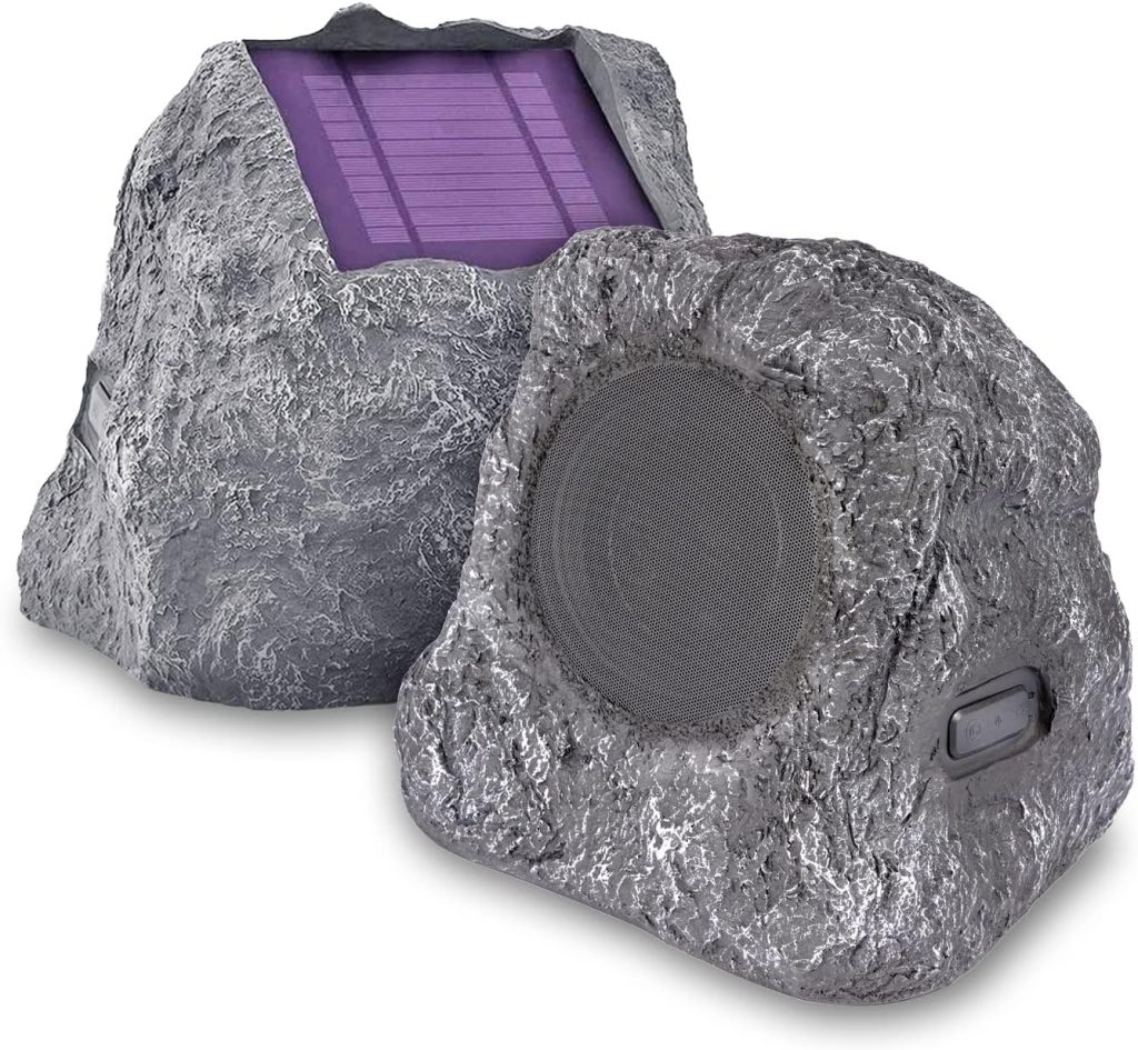 Innovative Technology Outdoor Rock Speaker Pair - Wireless Bluetooth , for Garden, Patio, Waterproof, Built all Seasons  Solar Powered with Rechargeable Battery, Music Streaming Charcoal