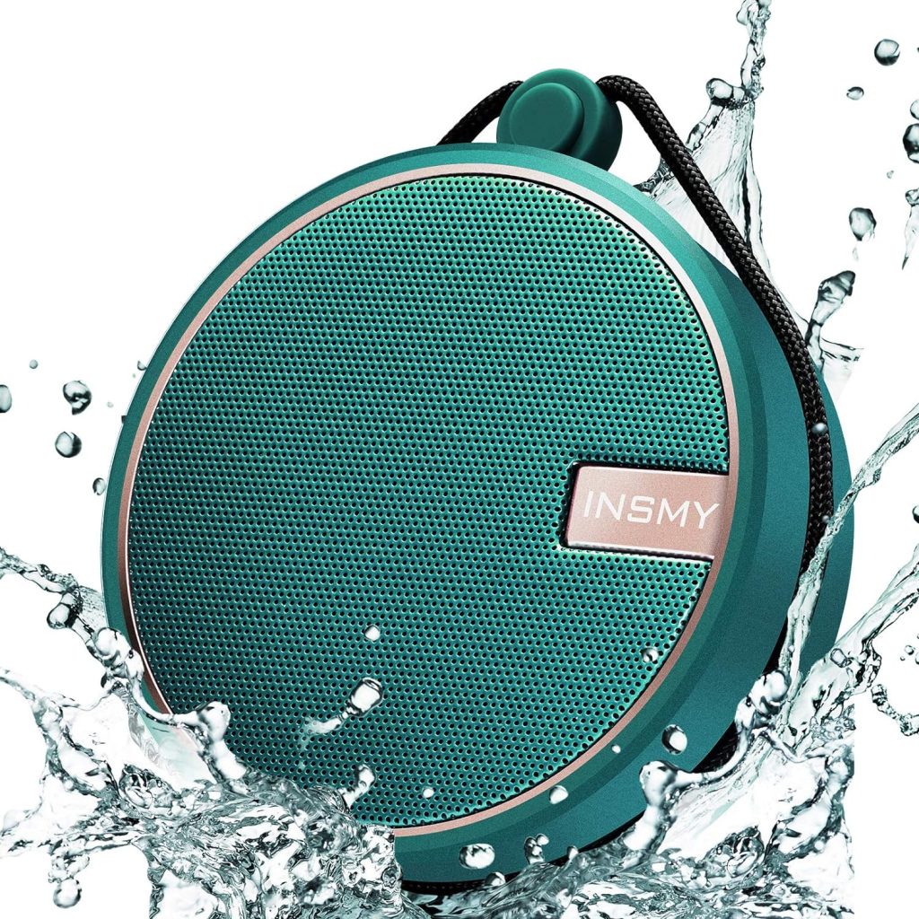 INSMY C12 IPX7 Waterproof Shower Bluetooth Speaker, Portable Small Speaker, Speakers Bluetooth Wireless Loud Clear Sound, Support TF Card Suction Cup for Kayak Canoe Beach Gift (Teal)