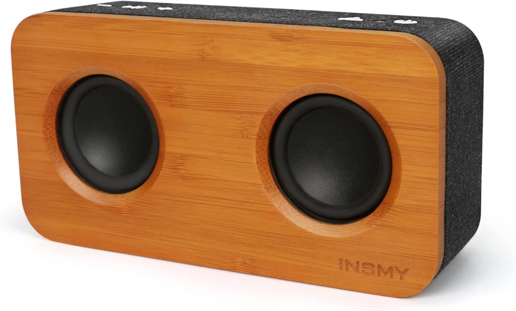 INSMY Retro Bluetooth Speaker, 20W Portable Wood Home Audio Super Bass Stereo with Subwoofer, Bluetooth 5.0 24H Playtime Support TF Card Aux Wireless Bookshelf Speaker for Party (Black)