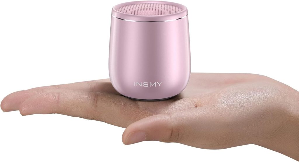 INSMY Small Bluetooth Speaker, Waterproof Mini Portable Wireless Speaker, Punchy Bass Rich Audio Stereo Pairing,Handheld Pocket Size for Hiking Biking Gift Laptop Tablet (Rose Gold)