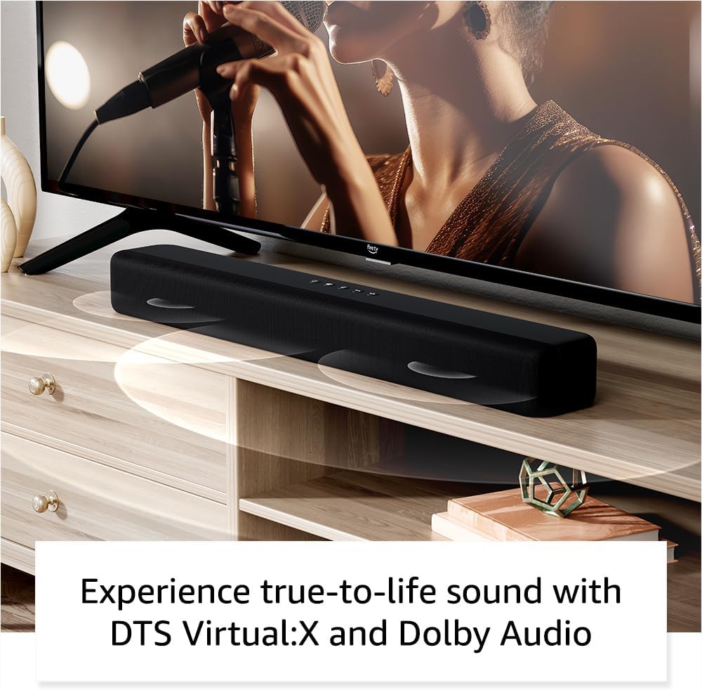 Introducing Amazon Fire TV Soundbar, 2.0 speaker with Dolby Audio, DTS Virtual:X, compact design