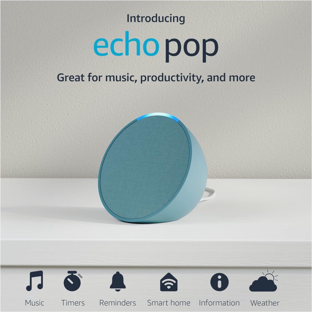 Introducing Echo Pop | Full sound compact Bluetooth smart speaker with hands-free Alexa voice control, alarms, and smart home | Midnight Teal
