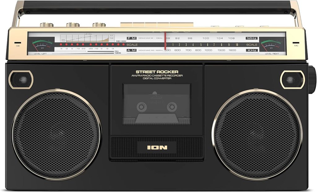 Ion Audio 1980S-Style Portable Bluetooth Boombox AM/FM Radio Cassette Player Recorder, VU Meters, USB Recording, Dual Full-Range High Bass Speakers (Gold Edition)