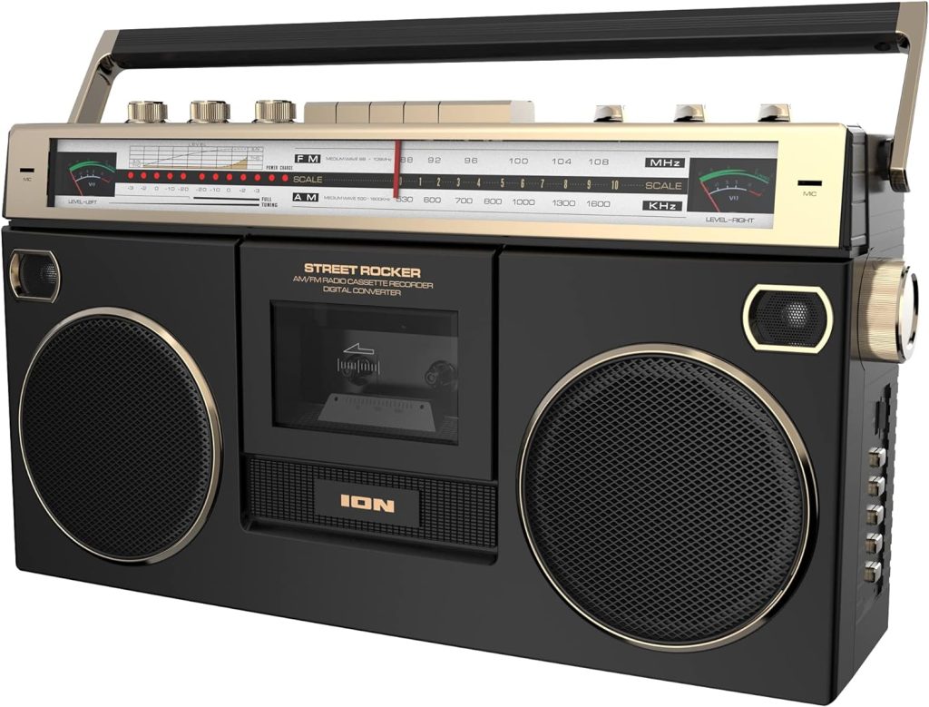 Ion Audio 1980S-Style Portable Bluetooth Boombox AM/FM Radio Cassette Player Recorder, VU Meters, USB Recording, Dual Full-Range High Bass Speakers (Gold Edition)