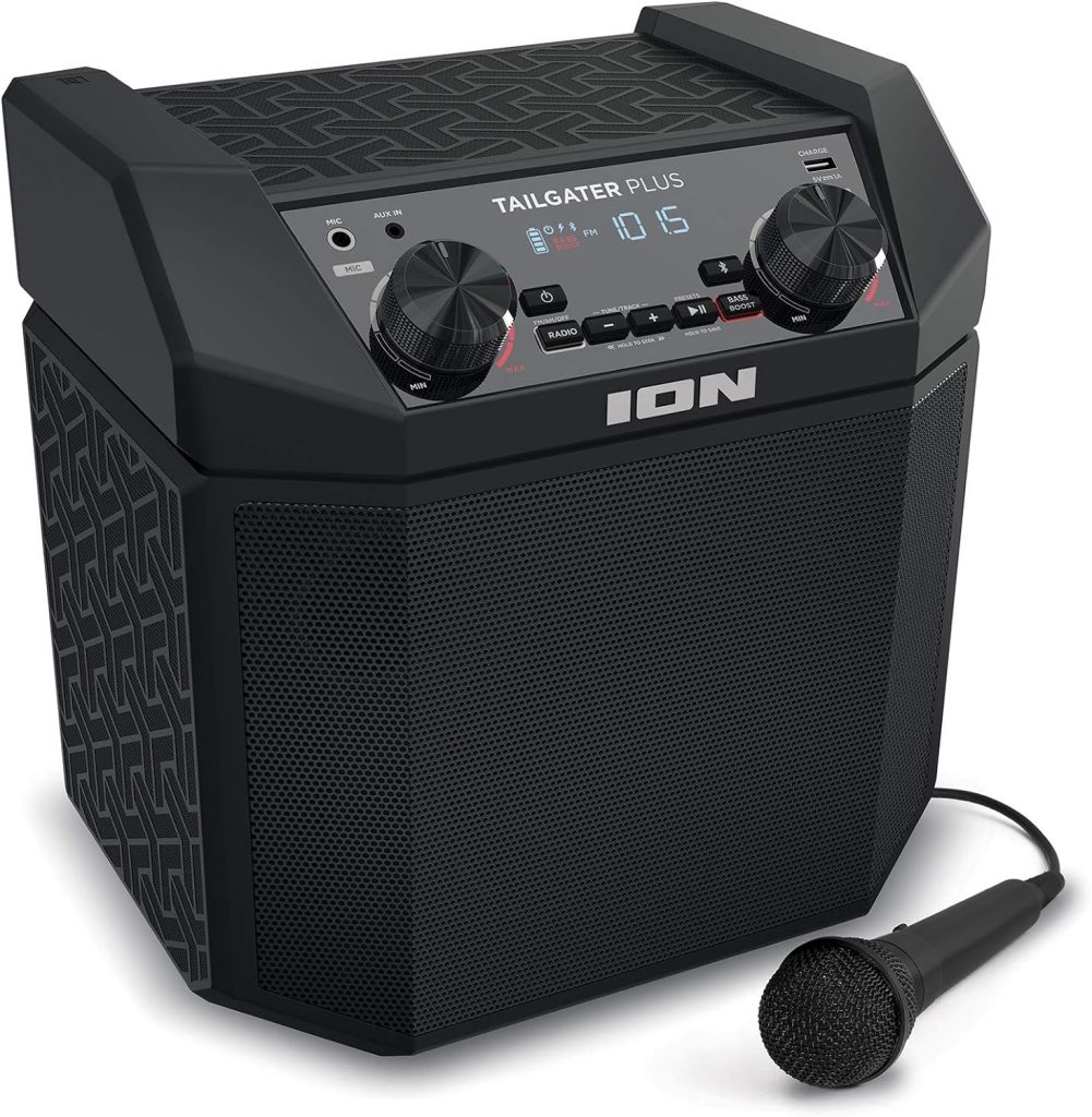ION Audio Tailgater Plus - 50W Portable Outdoor Wireless Bluetooth Speaker with 50 Hour Battery, Microphone, Radio and USB Charging