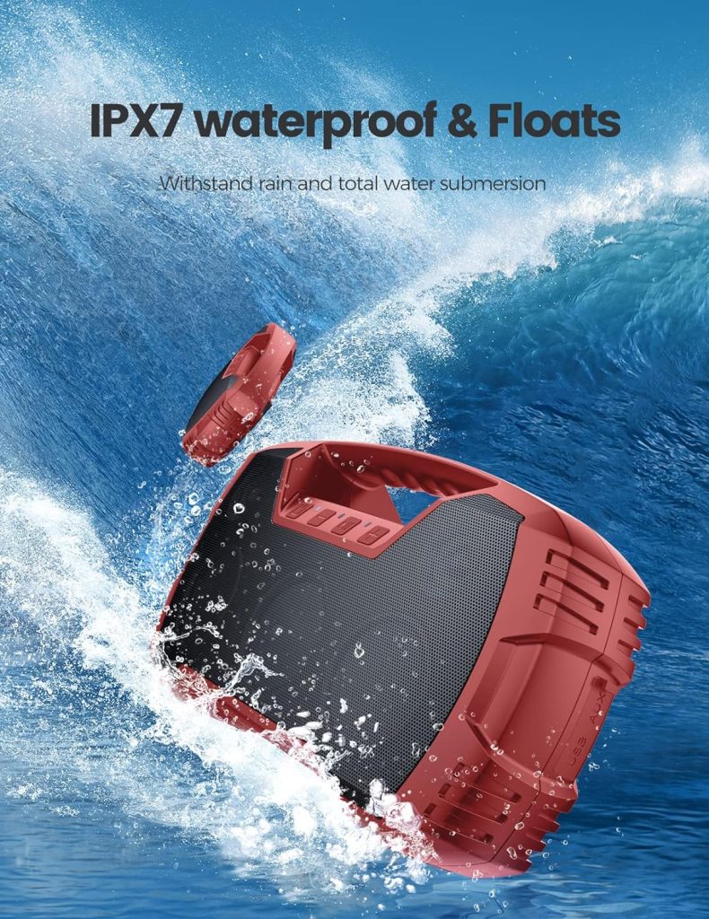 IPX7 Waterproof Bluetooth Speaker, 40W Portable Wireless Speaker, 32H Playtime, Stereo Loud Sound, Deep Bass, Outdoor Speaker with Handle, Bluetooth 5.0, Built-in Mic for Camping, Party, Beach-Blue