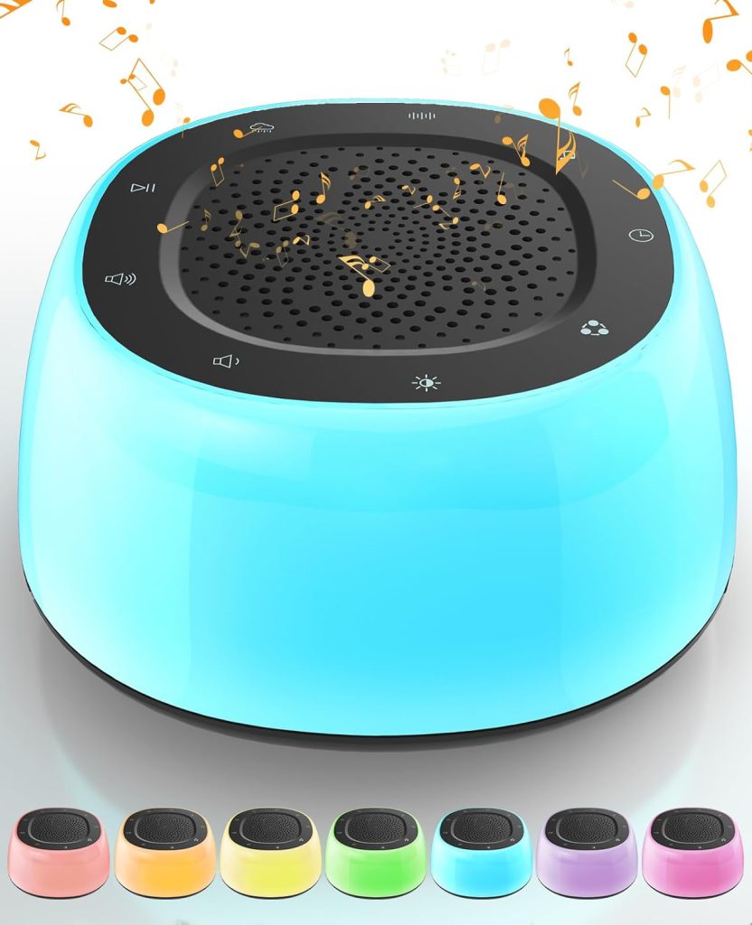 [2 in 1] White Noise Machine, Sleep Sound Machine with 7 Colors Night  Light, 32 Soothing Sounds, Built-in Battery & Headphone Jack, Portable  Sound