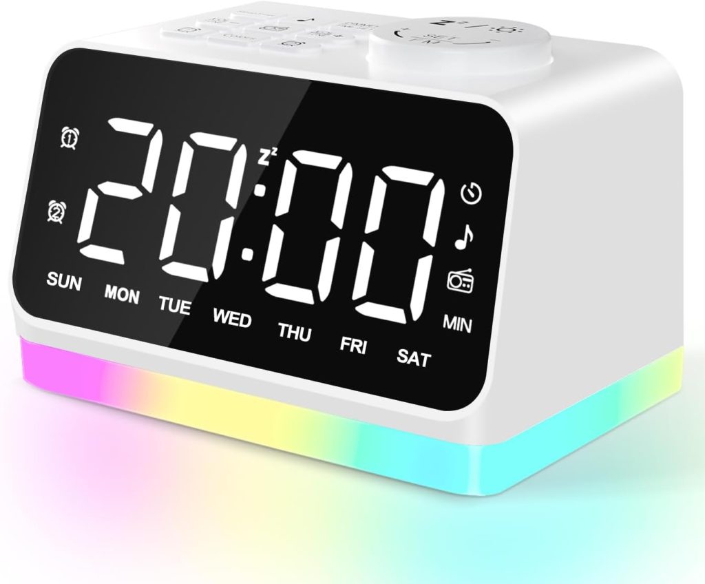 JALL Digital Alarm Clock with FM Radio for Bedroom, 8 Colors Night Light with 2 Charging Port, Sleep Sound Machines with Timer, Dual Alarm, Loud Alarm and Easy to Use for Seniors and Kids as Gift : Home  Kitchen