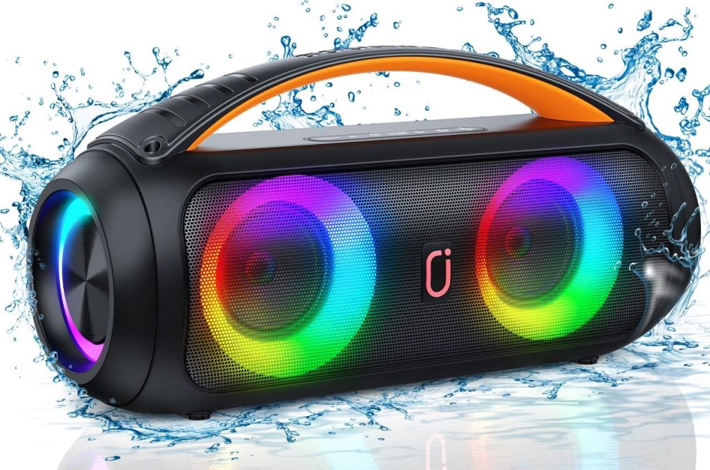 JAUYXIAN D16 Portable Bluetooth Speakers, 40W Big Boombox Speaker, Loud Speaker with Deep Bass, Outdoor Wireless Speaker with Disco Lights for Party, Bluetooth 5.3, IP65 Waterproof, TWS