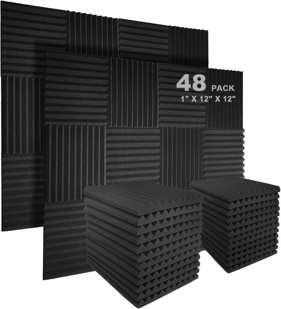 JBER Sound Proof Foam Panels Studio Acoustic Foam Panels,48 Pack 1 X 12 X 12Soundproofing Wedges Sound Proof Padding Fireproof Acoustic Treatment Foam for Home Office - Charcoal