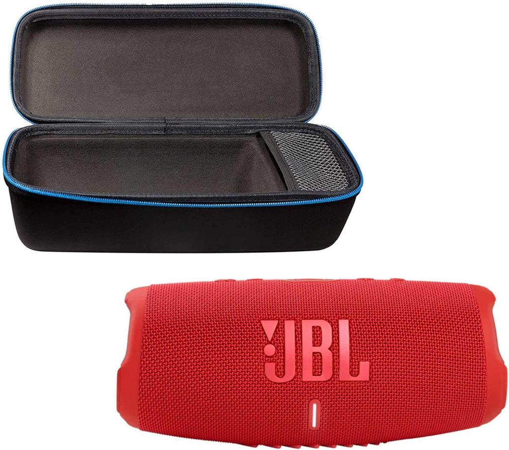 JBL Charge 5 Portable Waterproof Wireless Bluetooth Speaker Bundle with divvi! Protective Hardshell Case - Red
