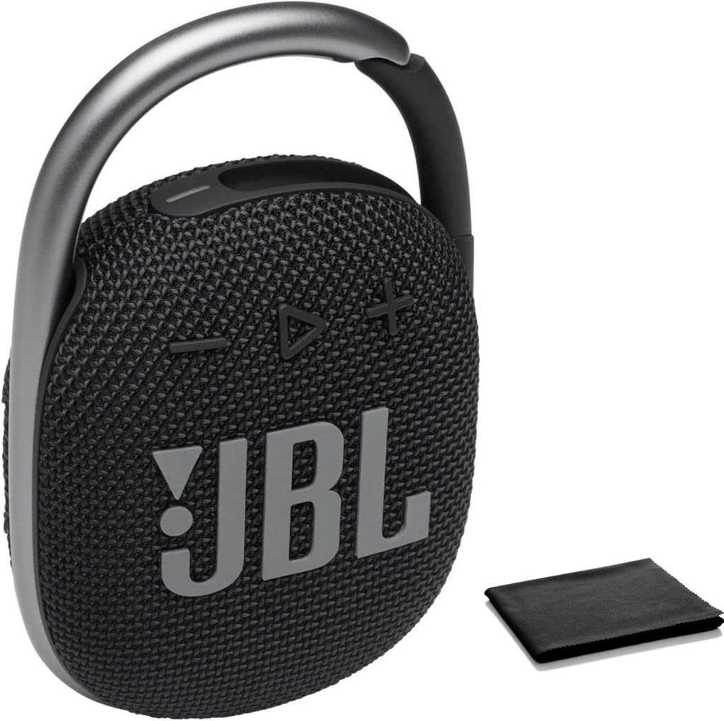JBL Clip 4 Portable Bluetooth Speaker - Waterproof and Dustproof IP67, Mini Bluetooth Speaker for Travel, Outdoor and Home w/Microfiber Cleaning Cloth (Black)