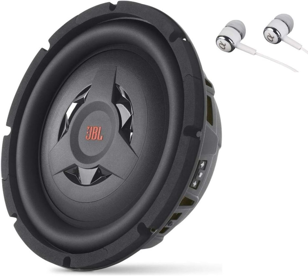 JBL Club WS1000 10 Shallow Mount subwoofer w/SSI (Selectable Smart Impedance) Switch from 2 to 4 ohm Bundled with Alphasonik Earbuds