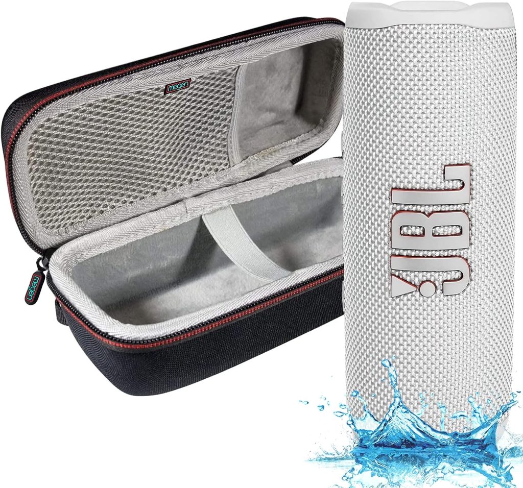 JBL Flip 6 - Waterproof Portable Bluetooth Speaker, Powerful Sound and deep bass, IPX7 Waterproof, 12 Hours of Playtime with Megen Hardshell Case - White