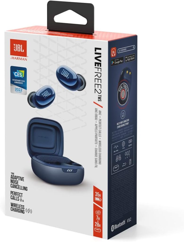 JBL Live Free 2: 35 Hours of Playtime, True Adaptive Noise Cancelling, Smart Ambient, and beamforming mics (Black), Small