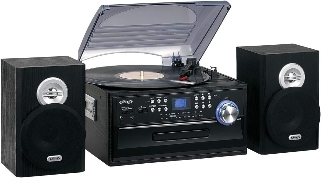 JENSEN JTA-475B 3-Speed Stereo Turntable with CD System, Cassette, and AM/FM Stereo Radio