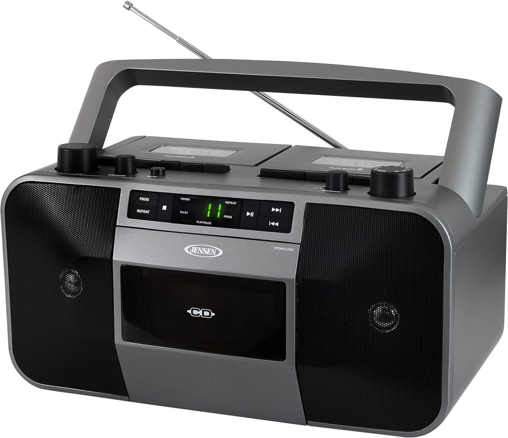 JENSEN MCR-1500 Portable Stereo CD Player and Dual-Deck Cassette Player/Recorder with AM/FM Radio, Gray