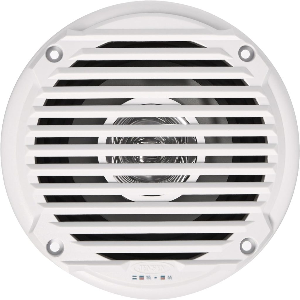 Jensen MS5006WR Dual Cone Waterproof 5.25 Speaker, White, 30 Watts Max Power Handling, Sensitivity 86dB, Frequency Response 79Hz-20kHz, Nominal Impedance 4 Ohms, 1.5 Mounting Depth, Sold In Pairs