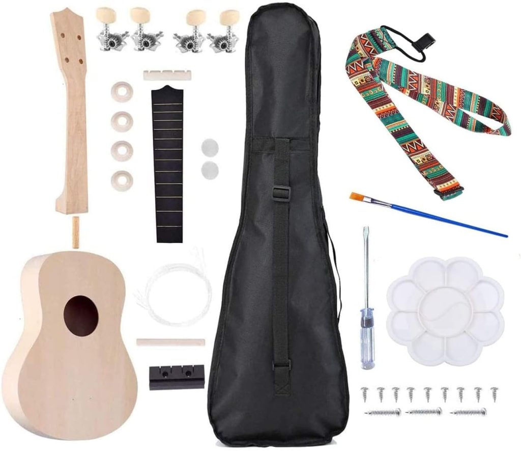 Jiayouy 21 Inch DIY Ukulele Kit Building Your Own Hawaii Ukalalee for Kids Students Beginners Amateur School Holiday Gifts for Children Birthday Gifts with Gig Bag and Ukulele Accessories