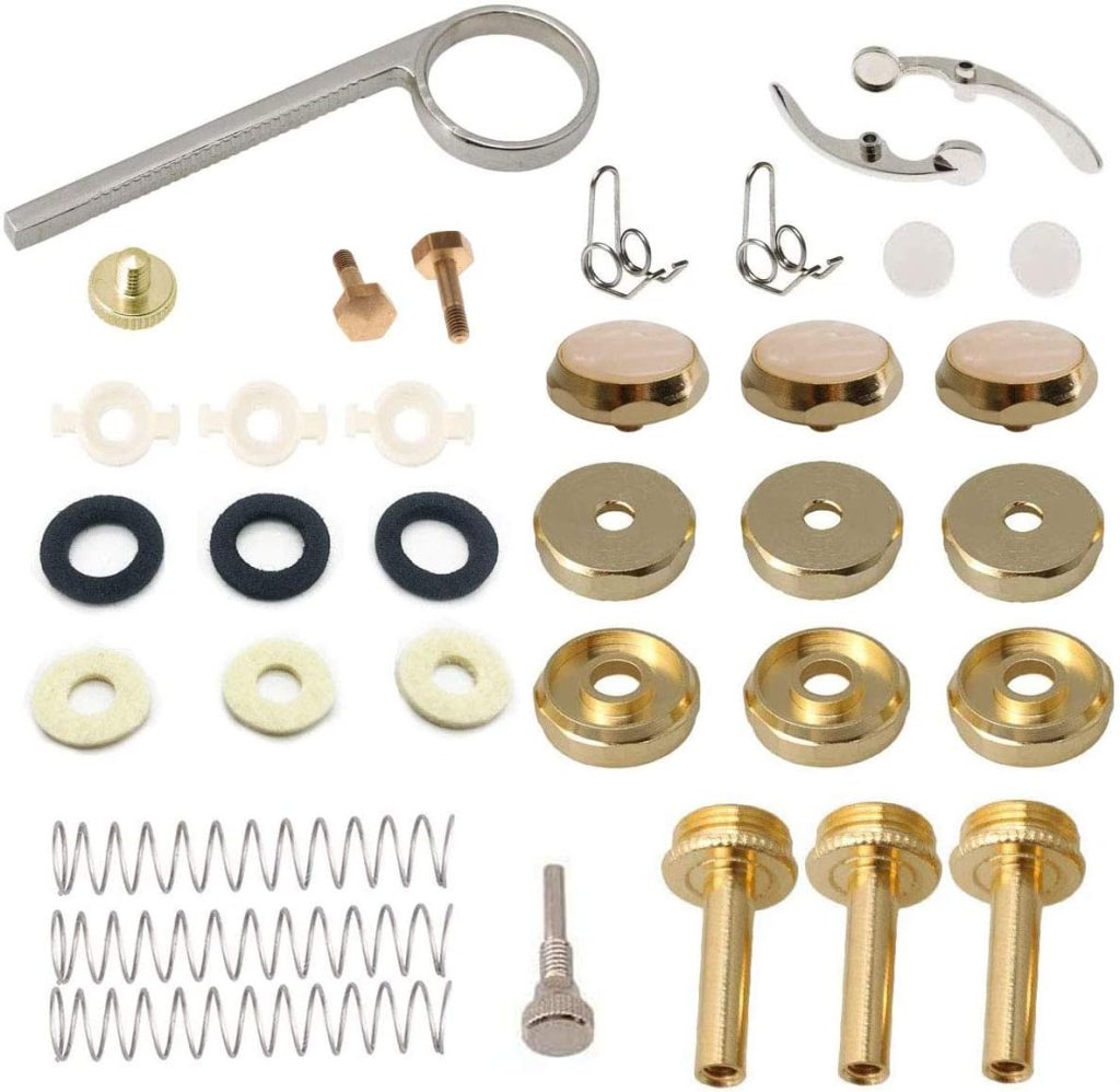 Jiayouy Trumpet Repair Kit Trumpet Finger Buttons Valve Cap Screw Drain Valve Key Piston Spring Trumpet Valve Replacement Parts Gold
